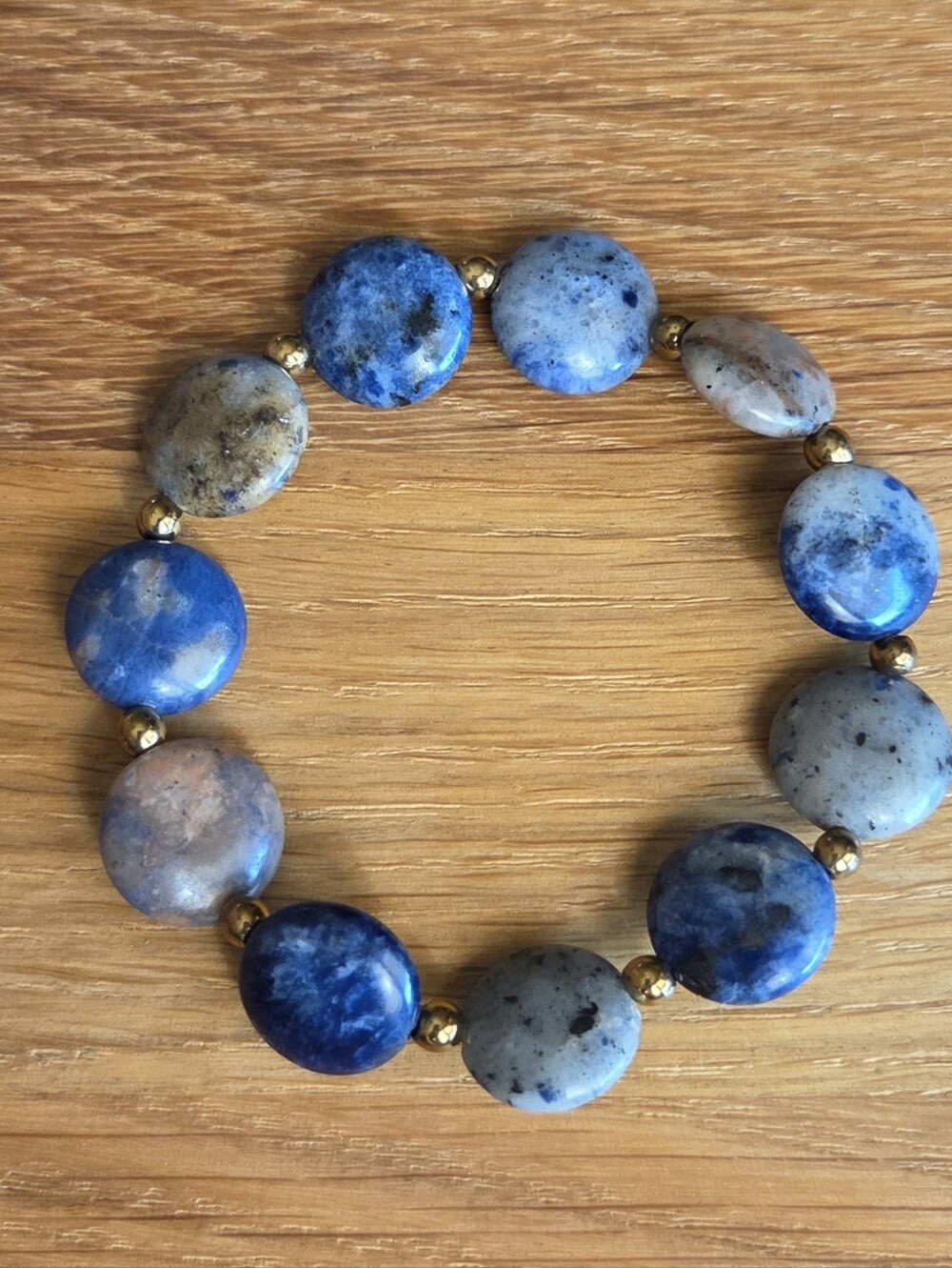 Blue Sodalite Coin Beads Stretch Bracelet | Hand Crafted